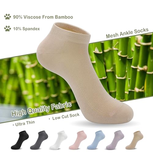 Image of SERISIMPLE Ultra-Thin Comfort Viscose Bamboo Mesh Ankle Socks for Women -Breathable Lightweight Low-Cut Socks 5 Pairs