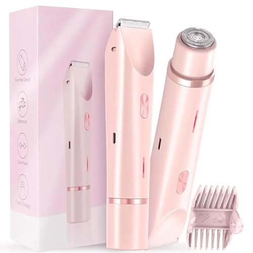 Electric Bikini Trimmer for Women – 2-in-1 Dual-Head Razor with Ceramic Blade, Type-C Rechargeable, IPX7 Waterproof Wet & Dry Body Hair Removal Grooming Kit for Bikini, Legs, Underarms, Face & Intimat