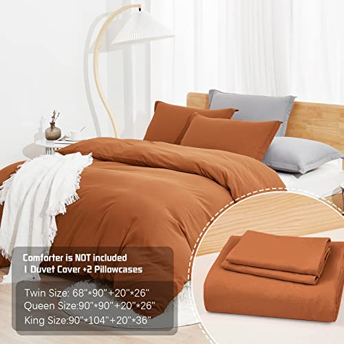 Dreaming Wapiti Duvet Cover King,Washed Microfiber Terracotta King Size Duvet Cover Set,Solid Color - Soft and Breathable with Zipper Closure & Corner Ties (Terracotta,King)