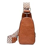 Women Chest Bag Sling Bag Small Crossbody PU Leather Satchel Daypack Shoulder backpack for traveling hiking(Pure brown)…