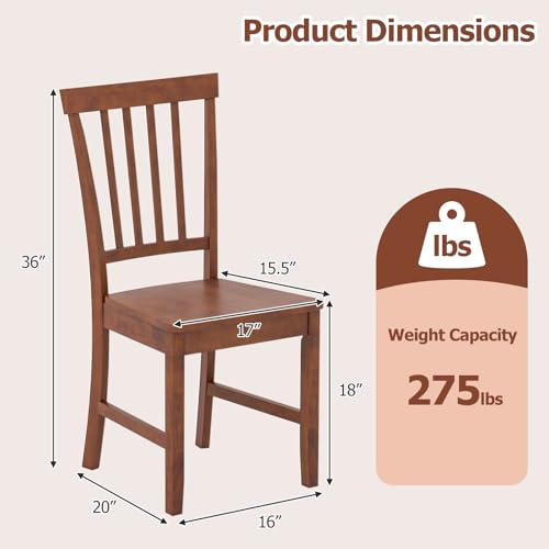 Image of COSTWAY Dining Chairs Set of 2, Armless Wooden Chairs with High Back, Thickened Rubber Wood Legs, Farmhouse Kitchen Chair for Dining Room, Kitchen, Restaurant, Walnut