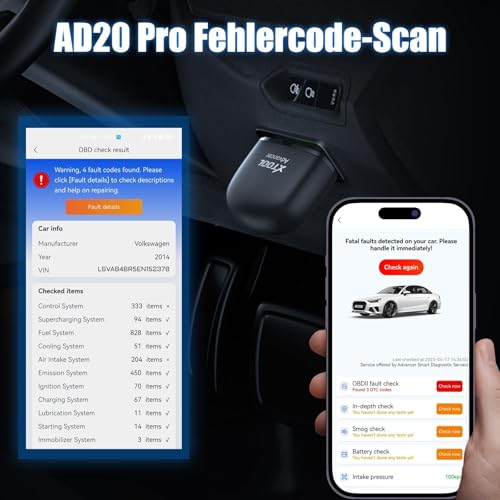 XTOOL AD20 Pro OBD2 Diagnosegerät Auto Scanner Alle System Scan, Obd2 Auslesegerät mit DTC-Definition, Öl-Reset, 13+ Sprachen, Spannungserkennung, Lebenslange Kostenlose Updates, für iOS und Android