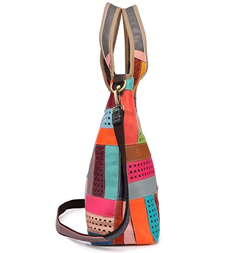 Women Multicoloured Handbag Leather Hollow Stitching Shoulder Satchel Purse Tote4