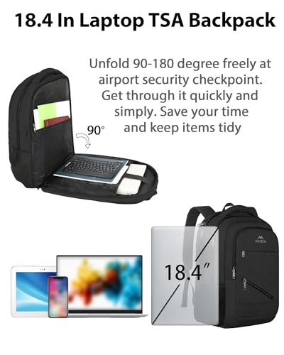 Image of MATEIN 18.4 Inch Laptop Backpack 50 L, Extra Large Anti Theft Carryon Backpack TSA Approved, Work Business Bag with Multiple Compartments & Luggage Strap for Travel, Gifts for Men Women, Black