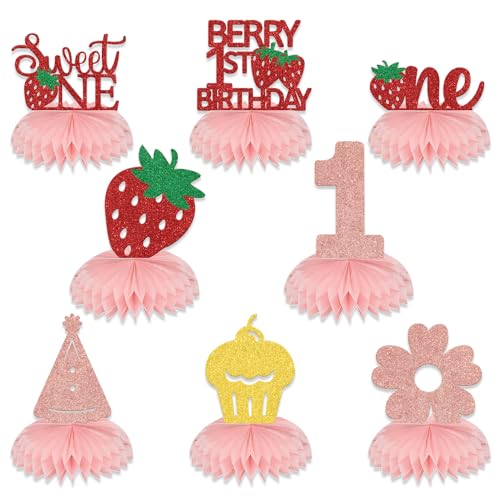 Centros de mesa Berry de panal perfectos para adornar el primer cumpleaños Strawberry de niñas