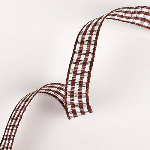 Noyi Traxd Gingham Ribbon 25 Yard Each Roll 100% Polyester Woven Edge (3/8-Inch, Brown) #TOP4