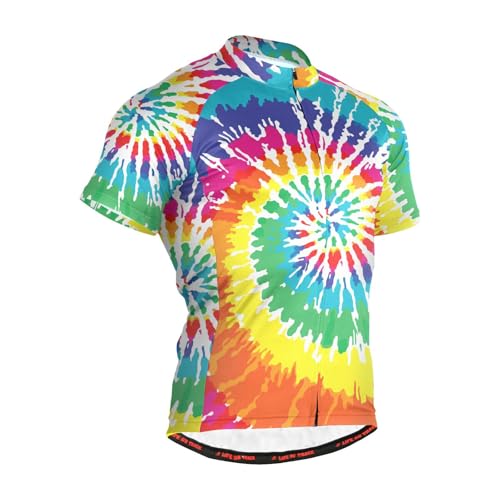 JHKKU Men's Cycling Bike Jersey Colorful Tie Dye Short Sleeve Moisture Wicking, Breathable, Quick Dry Biking Shirt XL