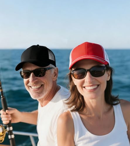 Image of 2-Pack Breathable Mesh Snapback Trucker Hats, Adjustable Baseball Caps for Men Women, Cotton-Poly Twill Outdoor