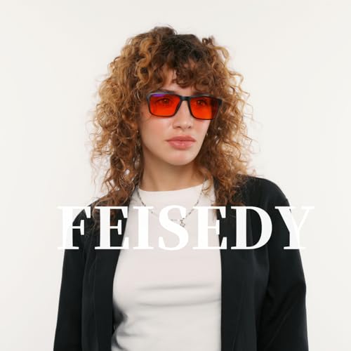 Image of FEISEDY Blue Light Glasses for Better Sleep Amber Computer Gaming TV Anti Eyestrain Glasses with Spring Hinge B0249