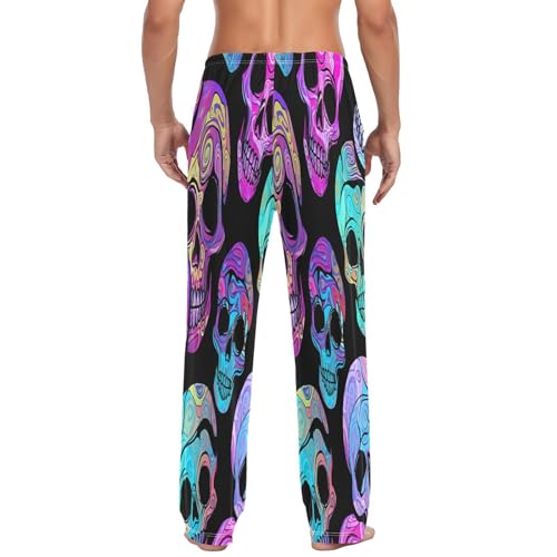 Qilmy Colorful Skull Men's Cotton Pajama Pants, Lightweight Lounge Sleepwear with Drawstring and Pocket3
