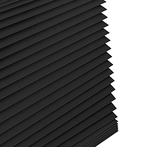 Biltek Cut-To-Size Light Filtering Pleated Fabric Shades, Cordless Fabric Window Privacy Shades - 48" W X 72" H, Black #TOP7