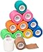 12-Pack, 2" x 5 Yards, Self-Adherent Cohesive Tape, Strong Sports Tape for Wrist, Ankle Sprains & Swelling, Self-Adhesive Bandage Rolls, FDA Approved, Assorted Neon Colors, by California Basics