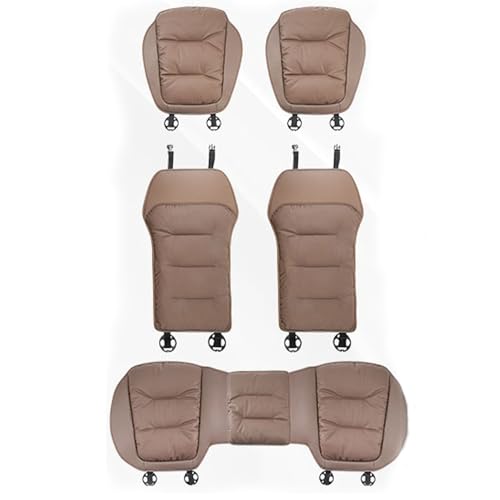 genérico Cojines de Asiento de Cuero repelentes a la Suciedad, Transpirables y agradables para la Piel del automóvil, universales para Asientos Delanteros y Traseros (Brown,Five-Piece Set)