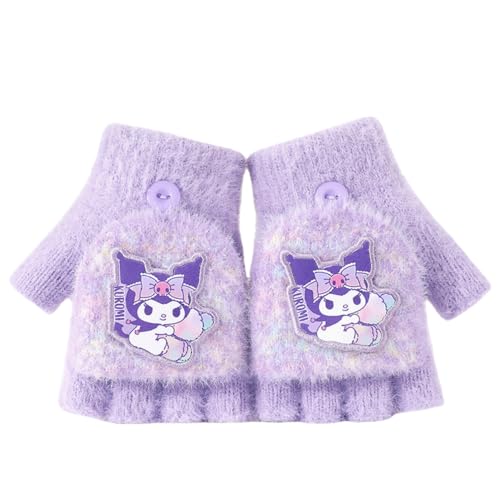 FEIFEI'S BOW Elsa Spider Mitaines d'hiver en tricot chaud doublé polaire thermique avec housse convertible pour enfants, garçons et filles, violet, Overall length:14cm (with cap on);Palm width: 8cm
