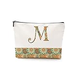 DJHUNG Hippie Initial M Monogram Makeup Bag Monogrammed Gifts for Women Personalized Travel Pouch Bridesmaid Gifts Appreciation Gifts for Teacher Friends Girls Sister Nurse Birthday Wedding Beach