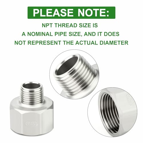 TAISHER 5PCS 304 Stainless Steel Pipe Fitting, Reducer Adapter, 1/2" NPT Male x 1" NPT Female, Reducing Pipe Adapter Fitting by TAISHER - Used condition - Image 4