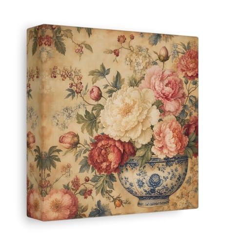 Impression sur toile pivoines vintage de qualite galerie d'art 15x15 cm