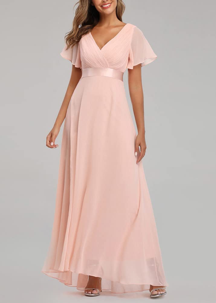 ORANDESIGNE Damen Abendkleid A-Linie Spitze Kurzarm Partykleid Spitzenkleid Brautjungfer Elegant Party Langes Kleid Cocktailkleid Chiffon Abendkleid Cocktailkleid Sommerkleid
