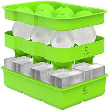 Oliver's Kitchen ® - 2 x Ice Cube Tray Set - Keep Gin, Whisky & Drinks Ice Cool for Longer - Large Ice Cube Moulds, Less Dilution - Easy to Remove Ice Balls & Squares - Fresher Ice with Stackable Lid