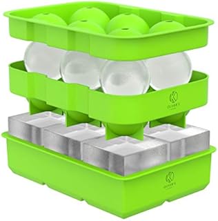 Oliver's Kitchen ® - 2 x Ice Cube Tray Set - Keep Gin, Whisky & Drinks Ice Cool for Longer - Large Ice Cube Moulds, Less Dilution - Easy to Remove Ice Balls & Squares - Fresher Ice with Stackable Lid