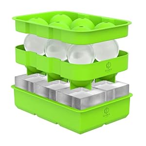Oliver’s Kitchen ® 2 x Ice Cube Tray Set – Keep Gin, Whisky & Drinks Ice Cool for Longer – Large Ice Cube Moulds, Less Dilution – Easy to Remove Ice Balls & Squares – Fresher Ice with Stackable Lid.