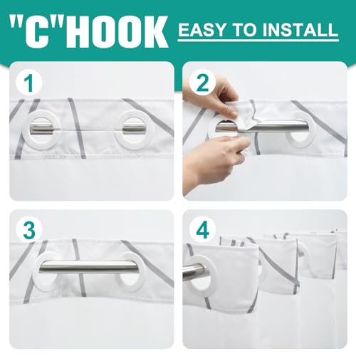 Lxbni No Hook Grey White Striped Shower Curtain With Snap In Fabric Liner Set thumb #3