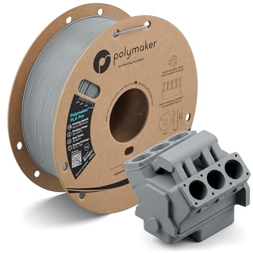 Image of Polymaker PLA Pro 3D Printing Filament Grey 1.75mm 1KG, High-Impact Tough PLA, Fast Printing up to 300mm /s, Easy to Print, No Enclosure Required, High Speed New Formula, Formerly Polysonic PLA Pro
