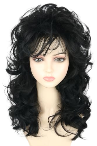 Topcosplay 70er 80er Jahre Perücke Damen Lockige Blond Sänger Perücke Lang Disco Party Cosplay Perücke (Schwarz)