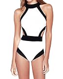Minetom Damen Modisch Bikini Set Riemchen Bunde Badeanzug Monokini EIN Stück Hohe Taille Badeanzug (Weiß EU M)