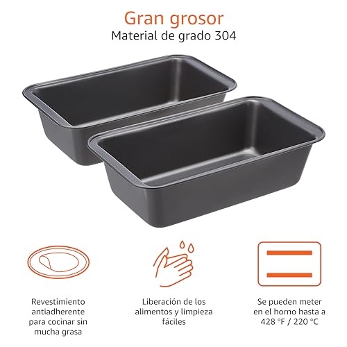 Miniatura 4 de Amazon Basics Rectangular Molde Antiadherente Para Pan De Acero Al Carbono, 27 X 15 X 7 Cm, Paquete De 2, Gris