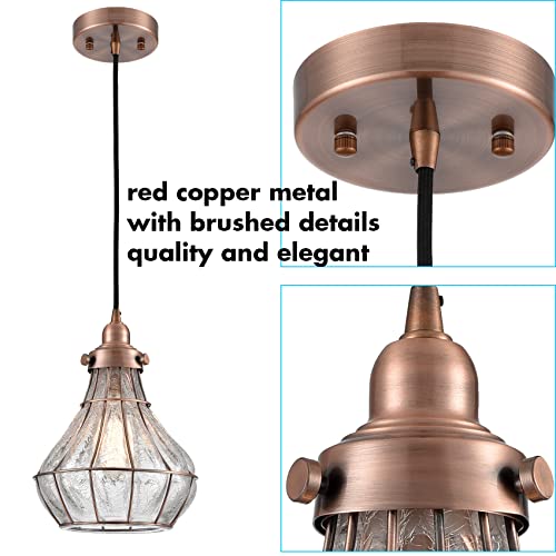 Yubole Pendant Lighting Cracked Glass Vintage Wire Cage Ceiling Pendant Light, Red Antique Copper #TOP4