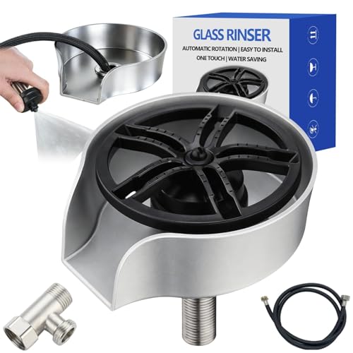 Glass Rinser for Kitchen Sink, High Pressure Bottle Washer Automatic Cup Washer with Pull-out Spray, Bar Glass Rinser and Bottle Rinser, 360 Degree Rotating Quick Clean, Accessories Included (Silver)