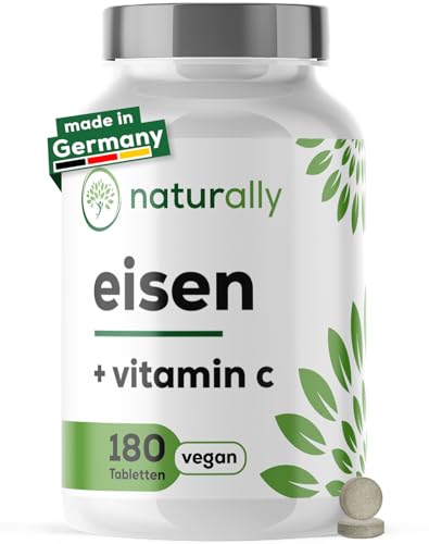 naturally Eisentabletten mit Vitamin C [180 Stück] – 20mg Eisen aus Eisenbisglycinat, 40mg Vitamin C aus Hagebutte – vegan, ohne Zusätze