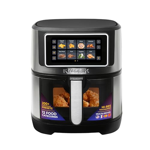 Image of Kalorik Air Fryer VIVID TOUCH Series 5 Quart Capacity with High-Resolution Touchscreen 202 Cooking Presets in 12 Food Categories with View Window, 1500-Watts, Stainless Steel