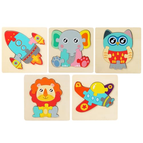 SGERUFZ 5er-Set Holzpuzzle Holzspielzeug Steckpuzzle Montessori Spielzeug Lernspielzeug Pädagogisches Spielzeug Geschenk für Kinder
