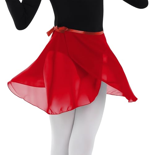 MUNAFIE Roupas de balé, senhoras saia de balé, gravata de cintura ajustável saia de chiffon saias de dança para mulheres e meninas, Vermelho