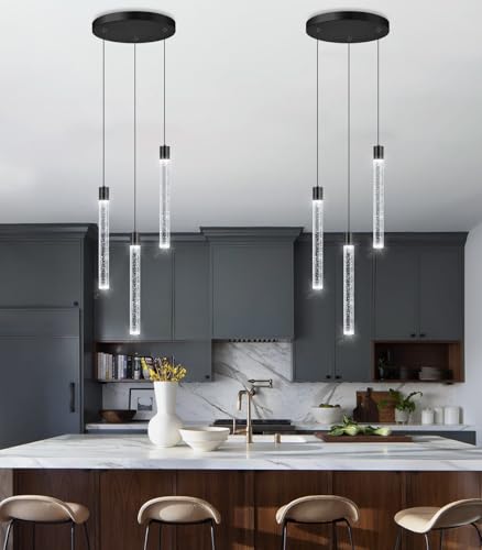 dolria 3 Lights Crystal Pendant Lights for Kitchen Island Mini Chandelier Adjustable Hanging Ceiling Light fixtures LED Dimmable Pendant Lighting for Dining Room Hallway