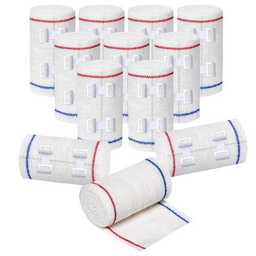 Lot de 12 bandages de compression élastiques de qualité supérieure avec clips de fermeture pour poignet, cheville, pied, genou, coude, épaule, 7,5 cm x 4,5 m