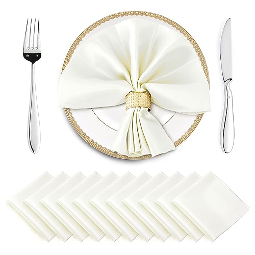 Horbaunal 16 Pack Ivory Satin Napkins 17 x 17 Inch, Square Silky Cloth Napkins, Soft Table Napkins for Weddings Banquets Parties