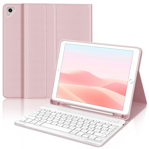 WAVATA Clavier pour iPad 9.7 6ème/5ème Génération 2018/2017, Étui Clavier pour iPad Pro 9.7, Air 2/1 Magnétique Amovible Français AZERTY Layout, Rosa