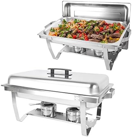 IMACONE Chafing Dish Buffet Set of 2, 8QT Stainless Steel Rectangular Chafers and Buffet Warmer Sets for Catering, with Food & Water Pan, Lid, Foldable Frame, Fuel Holder for Event Party Holiday