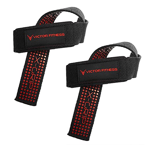 Victor Fitness 24" Padded Weightlifting Wrist Straps with X-Grip - Perfect for Powerlifting, Strength Training, Bodybuilding (Black)