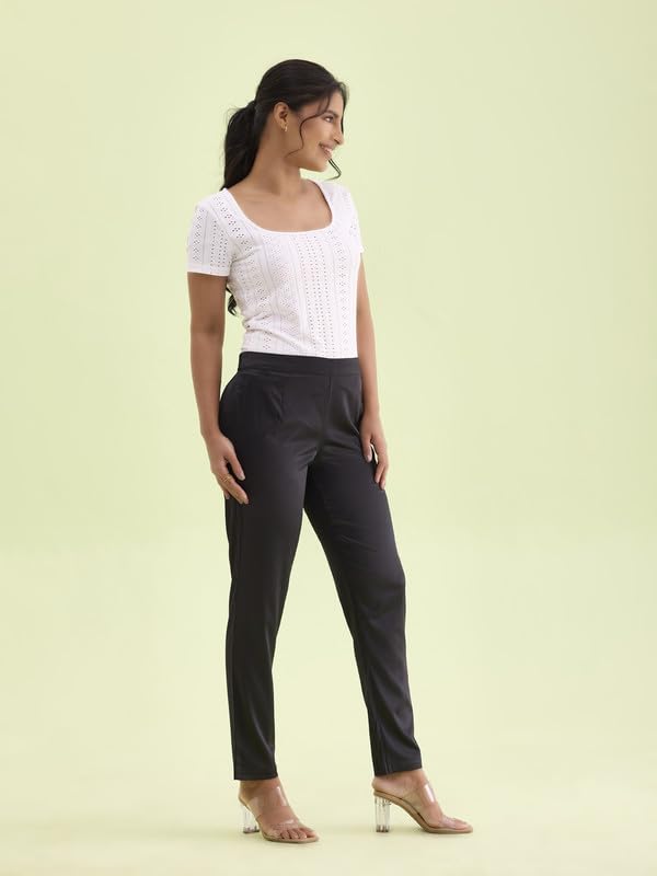 Image of GO COLORS Women Mid Rise Polyester Shiny Pant