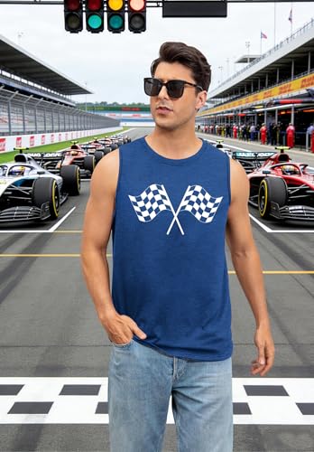 PICKID Racing Tank Tops for Men: Checkered Flag Graphic Car Shirt Race Lover Sleeveless Shirts Summer Race Day Top — view 3