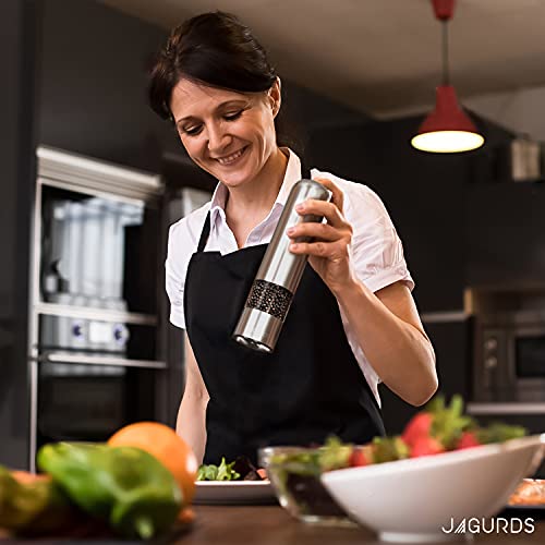 Electric Salt And Pepper Grinder Set - Automatic, Refillable, Battery Operated Stainless Steel Spice Mills With Light - One Handed Push Button Peppercorn Grinders And Sea Salt Mills #TOP6