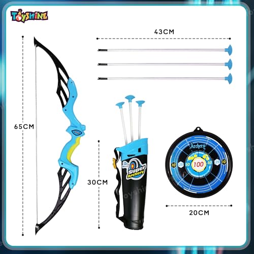 Image of Toyshine Bow & Arrow Archery Set Outdoor Hunting Adventure Game with Safe 3 Suction Dart Arrows, Target & Quiver Sports Toy Kids 7-12 Years - Blue
