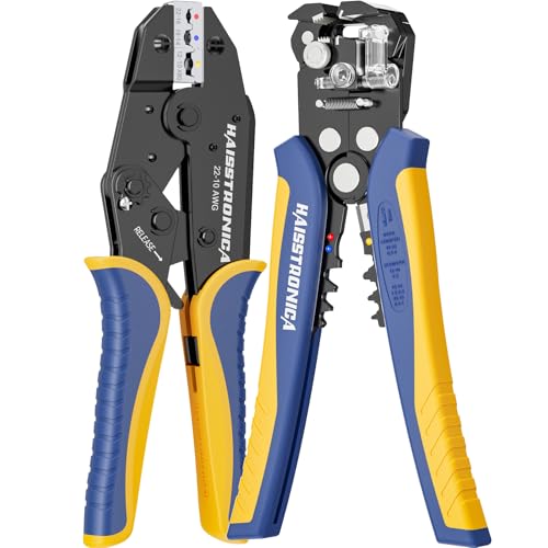 Image of haisstronica Wire Stripper and Crimping Tool,AWG 24-10 Automatic Stripper Tool with AWG 22-10 Ratchet Wire Crimper For Insulated Wire Connectors
