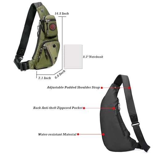 Image of NICGID Sling Bag Chest Shoulder Backpack Crossbody Bags Casual Daypack for Men Women, Army Green-2620n, Small, Travel