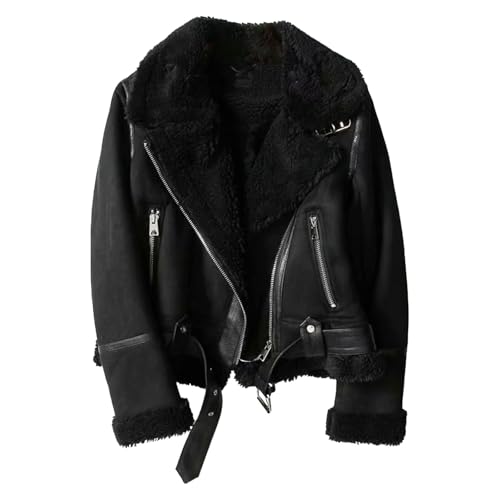 El Mejor Listado de Chaquetas y abrigos para comprar online. 42 Chaqueta de piel sintética para mujer, con cremallera, forro grueso, parka de invierno con bolsillos, color negro, talla mediana