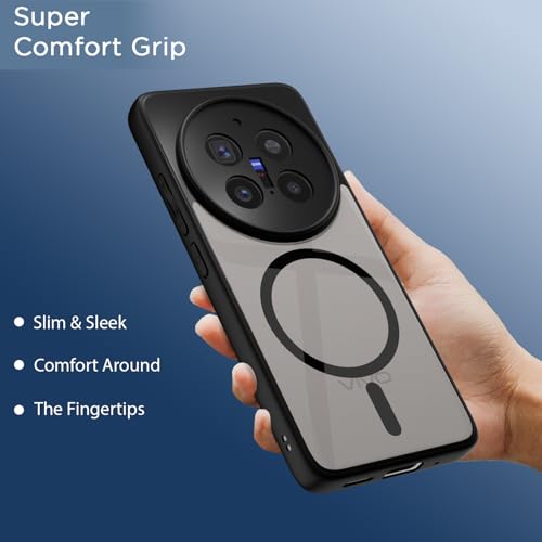 Image of Amazon Basics Back Cover for Vivo X200 Pro 5G Compatible with MagSafe | Shockproof Design | Hard Transparent Back Case (Black)